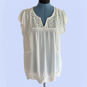 Lucky Brand soft white rayon pull over cutwork blouse M